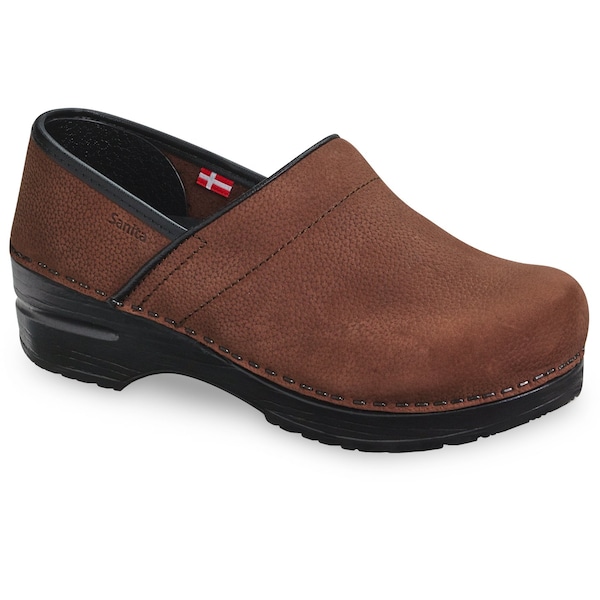 Men's Closed Back Clog, Textured Oiled leather Upper, Polyurethane Outsole, Antique Brown, M